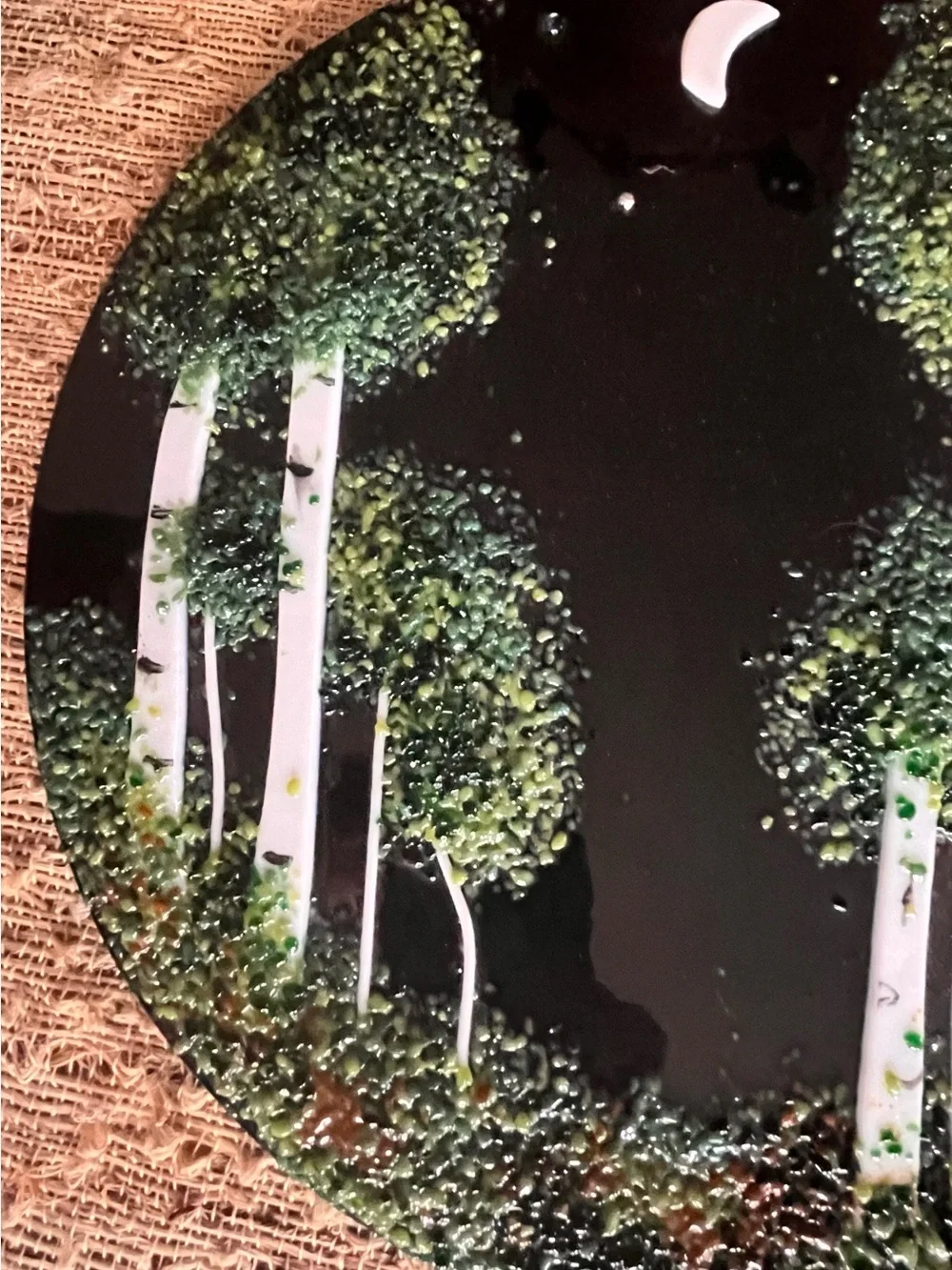 Handcrafted Infused Glass Forest Art Plate Glass 11” D